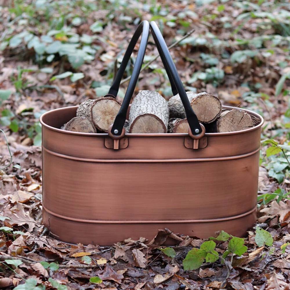 Bakır Çift Boru Kulplu Oval Odun Kovası