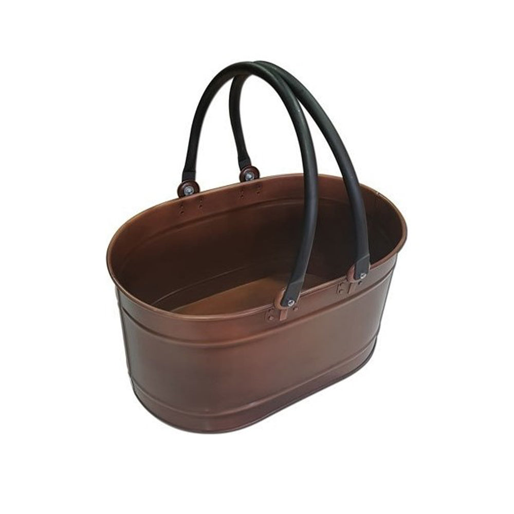 Bakır Çift Boru Kulplu Oval Odun Kovası