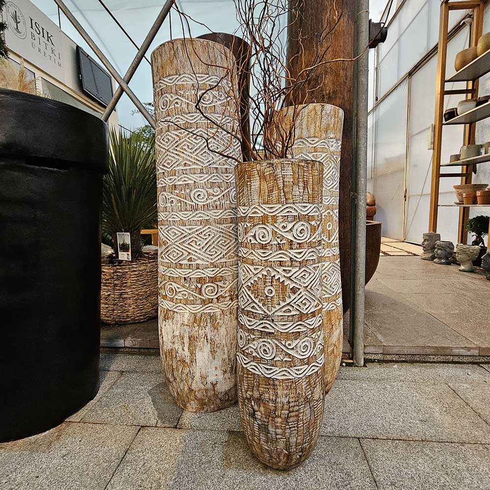 Bali Motifli Palmiye Saksısı M