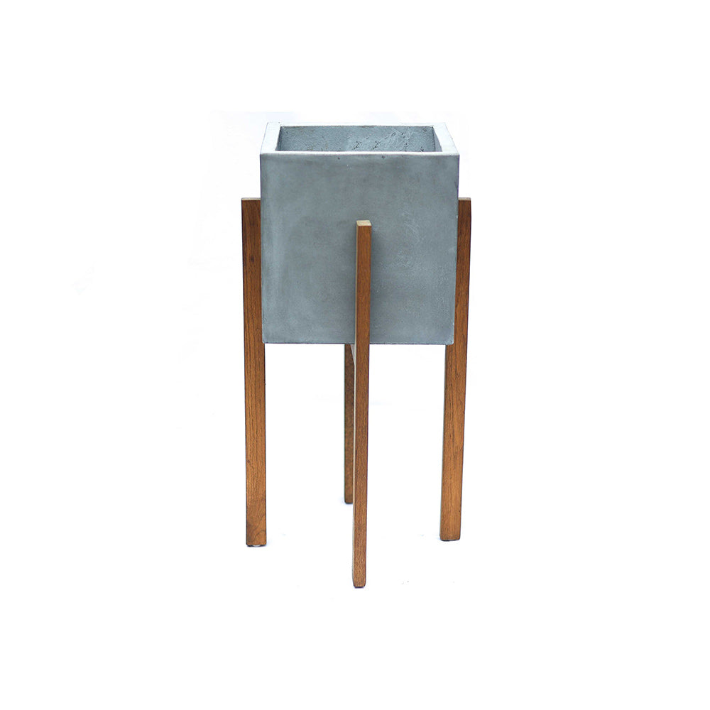 Berlin Ahşap Ayaklı Küp Saksı Gri