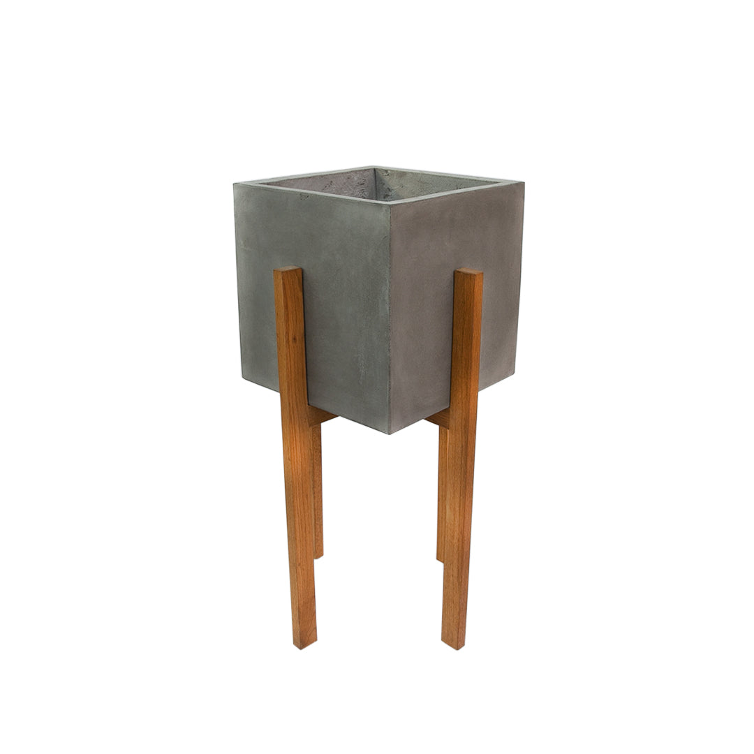 Berlin Ahşap Ayaklı Küp Saksı Gri