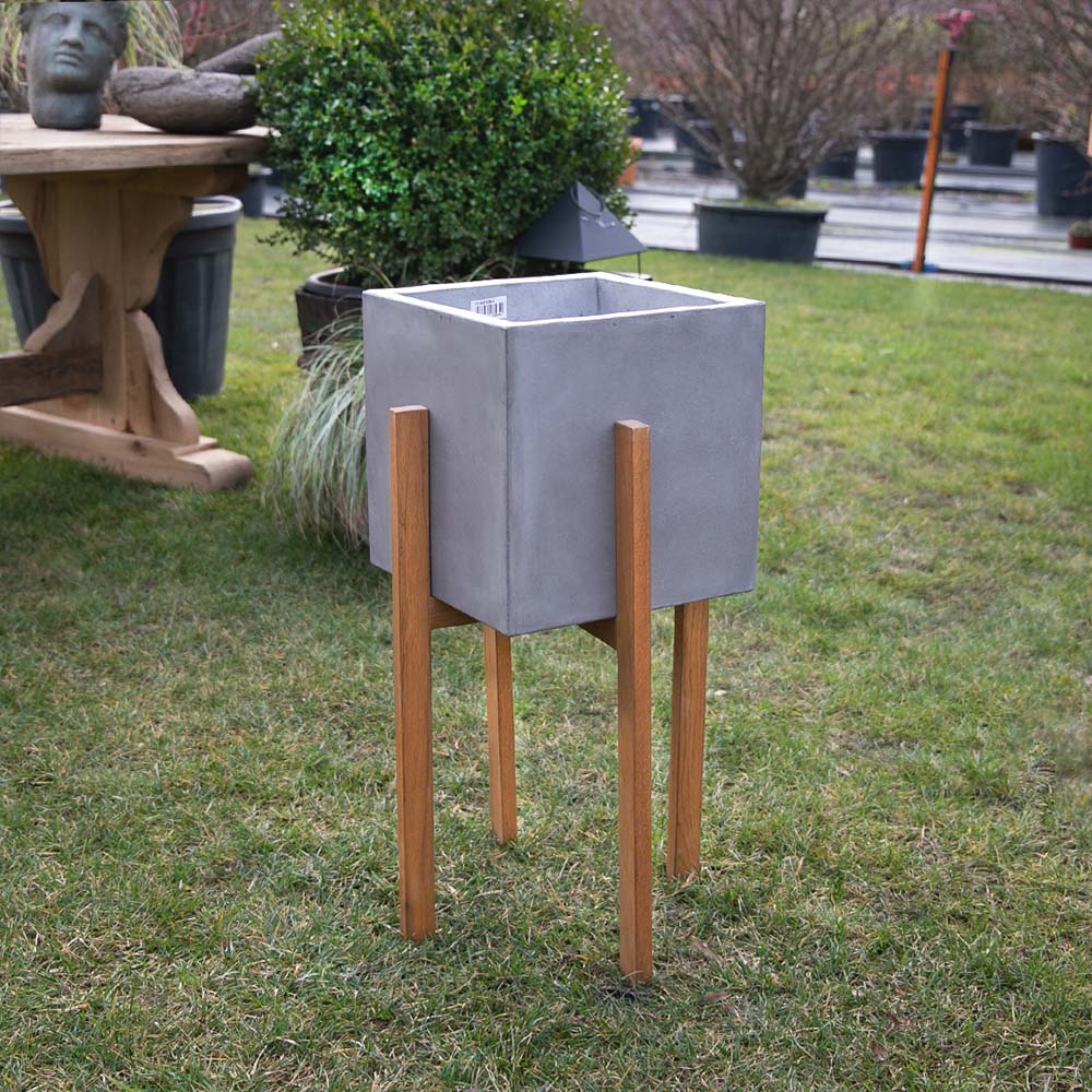 Berlin Ahşap Ayaklı Küp Saksı Gri