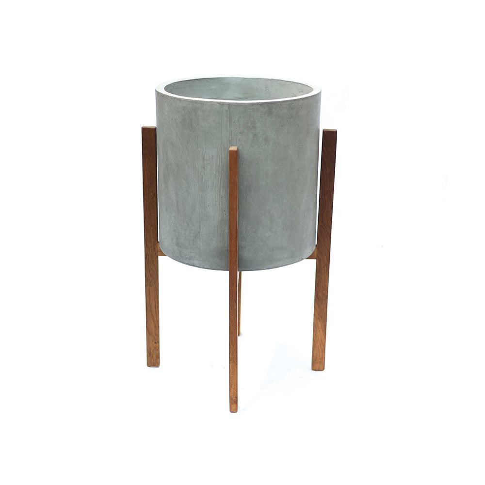 Berlin Ahşap Ayaklı Yuvarlak Saksı L Gri