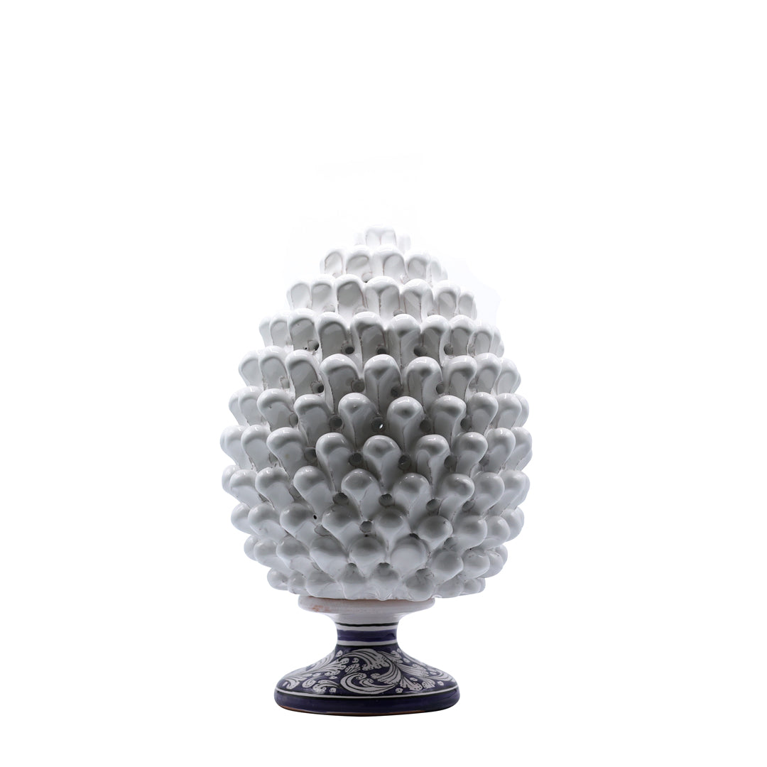 Beyaz Dekoratif Kozalak Mavi İşlemeli 40 cm