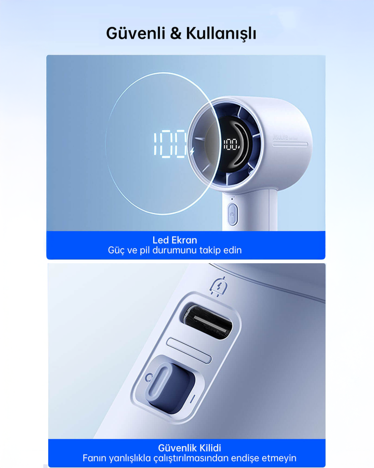 Handheld Fan Life10 S (5000mAh) Mavi El Fanı