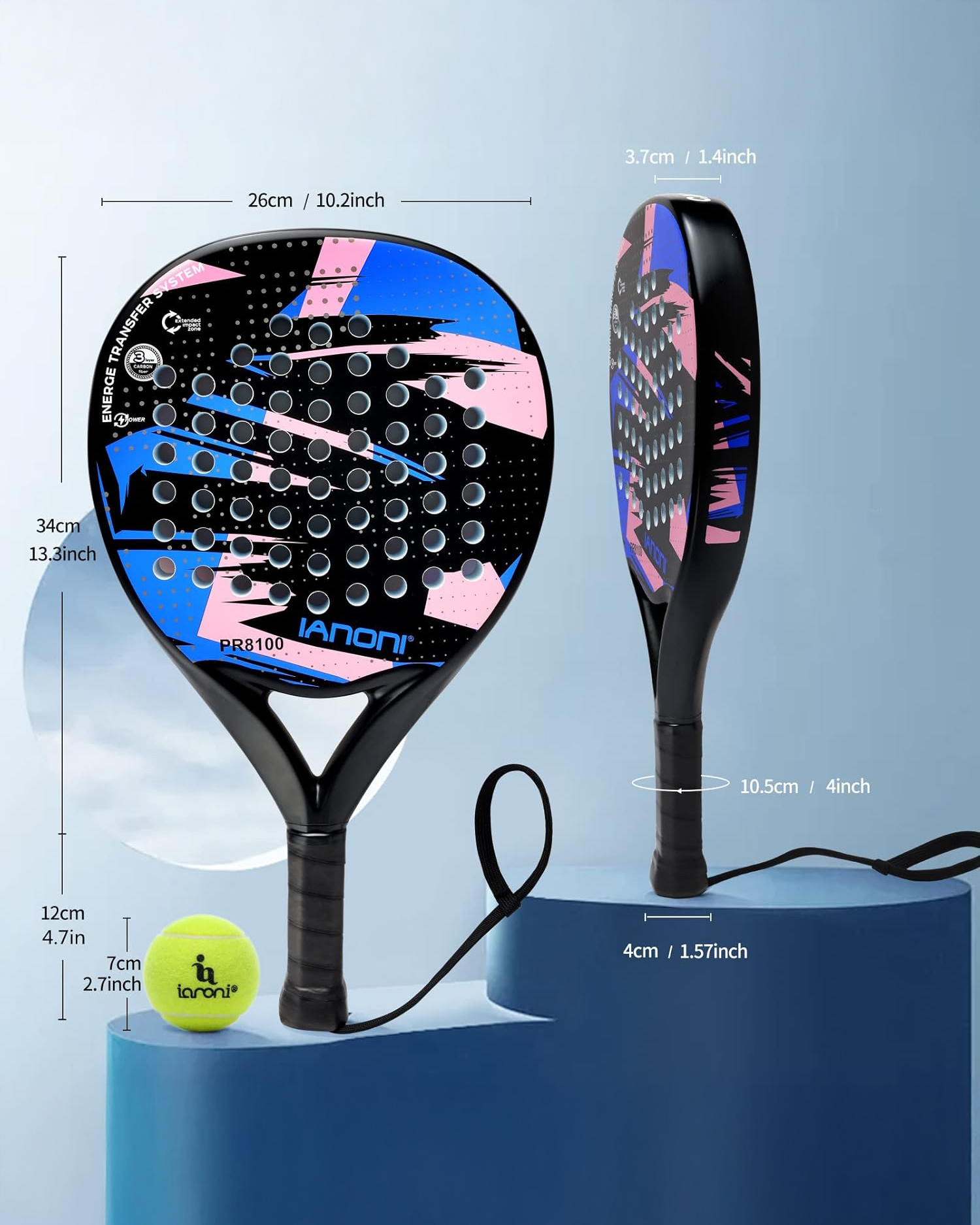 Karbon Fiber Padel Raketi – Mavi-Pembe