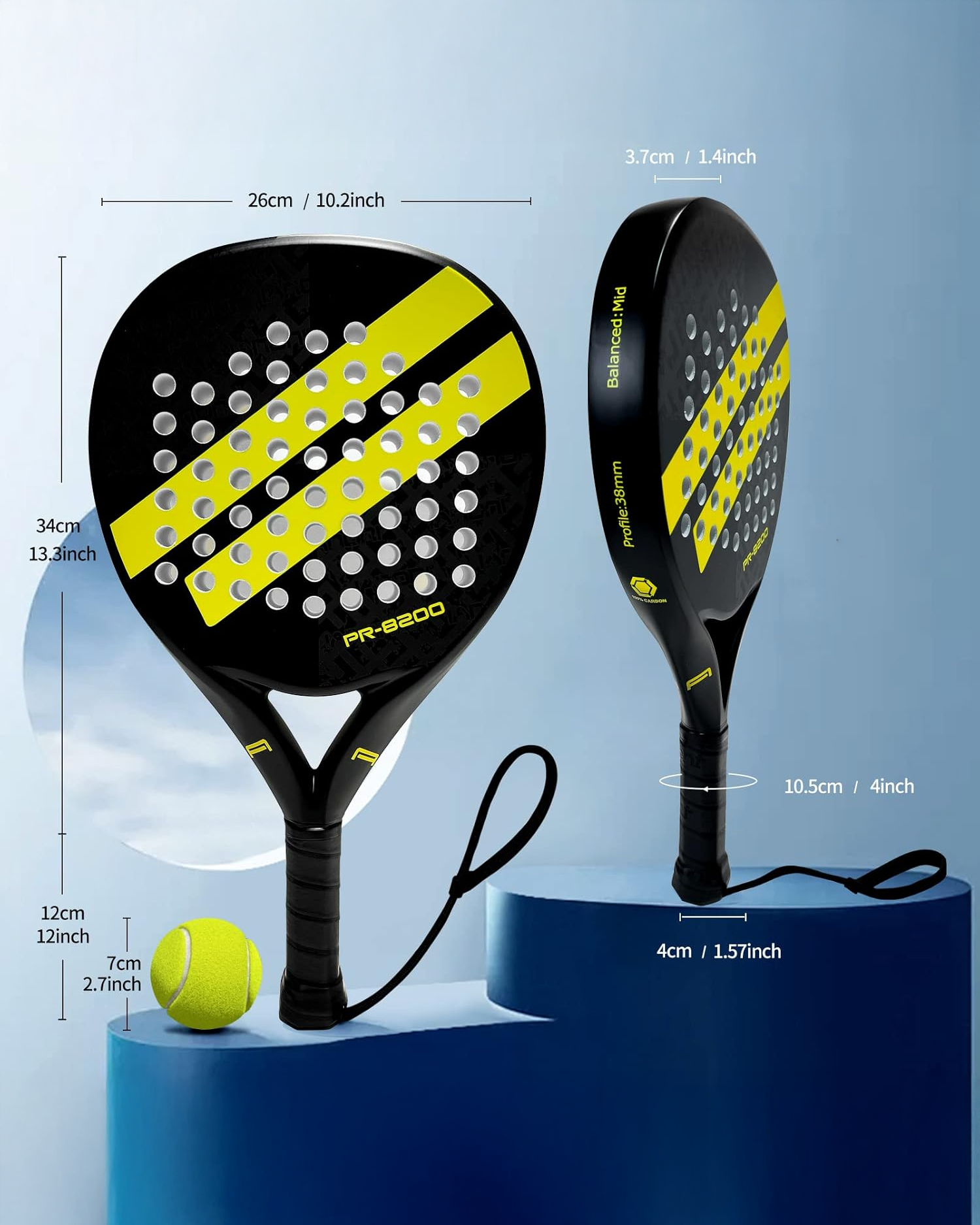 Karbon Fiber Padel Raketi – Sarı