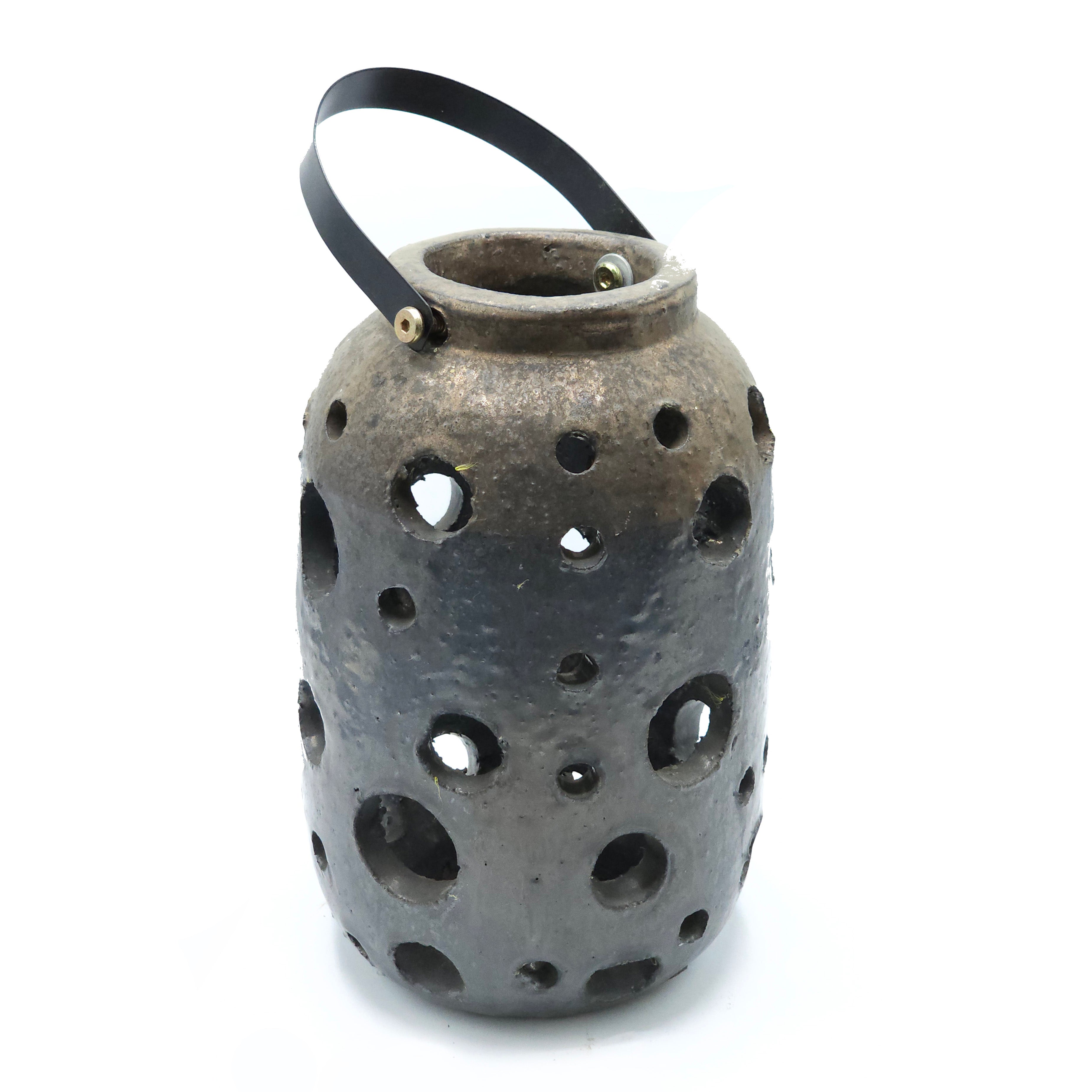 Lantern Yuvarlak Desenli Gümüş Büyük Boy Mumluk