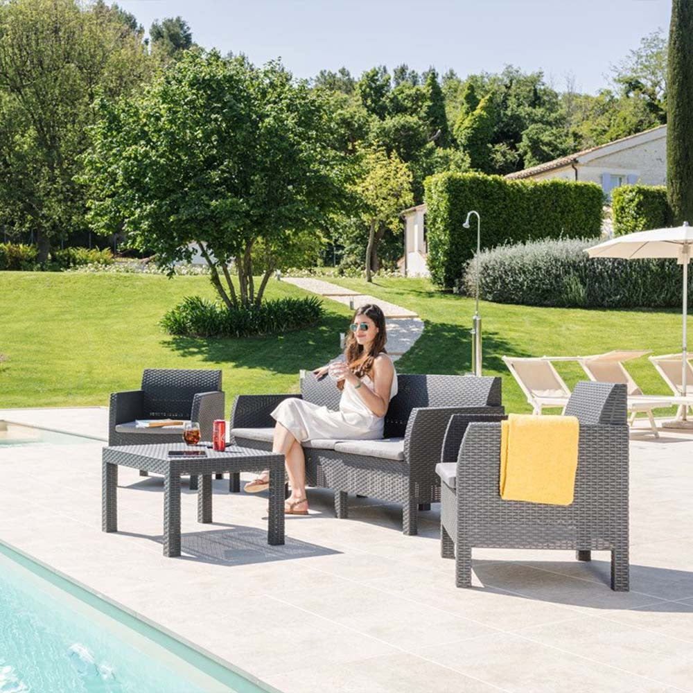 Matilde 5 Kişilik Rattan Siyah Oturma Grubu