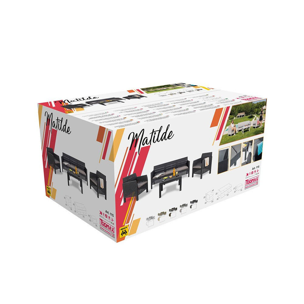 Matilde 5 Kişilik Rattan Siyah Oturma Grubu