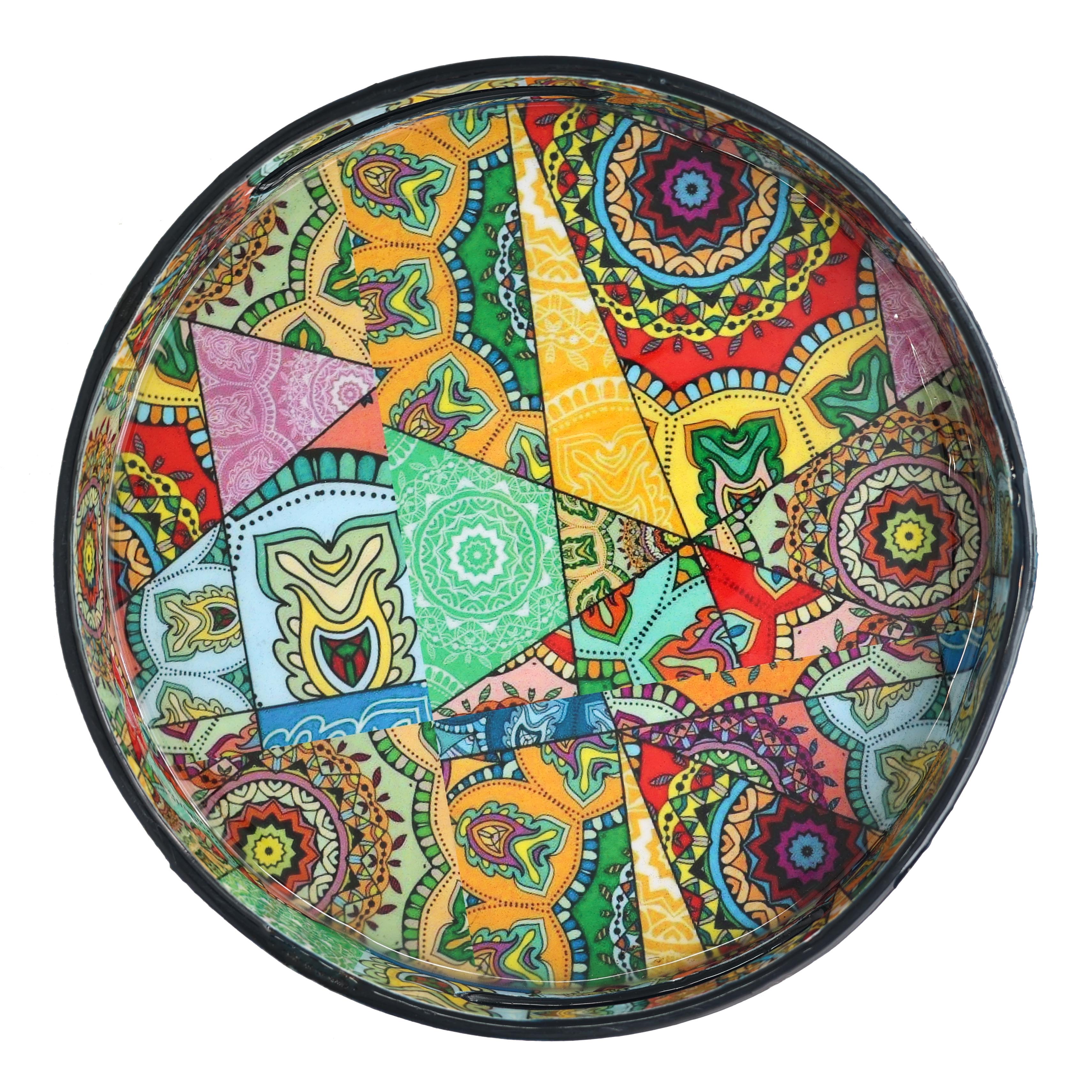 Renkli Yuvarlak Ahşap Tepsi Büyük Boy