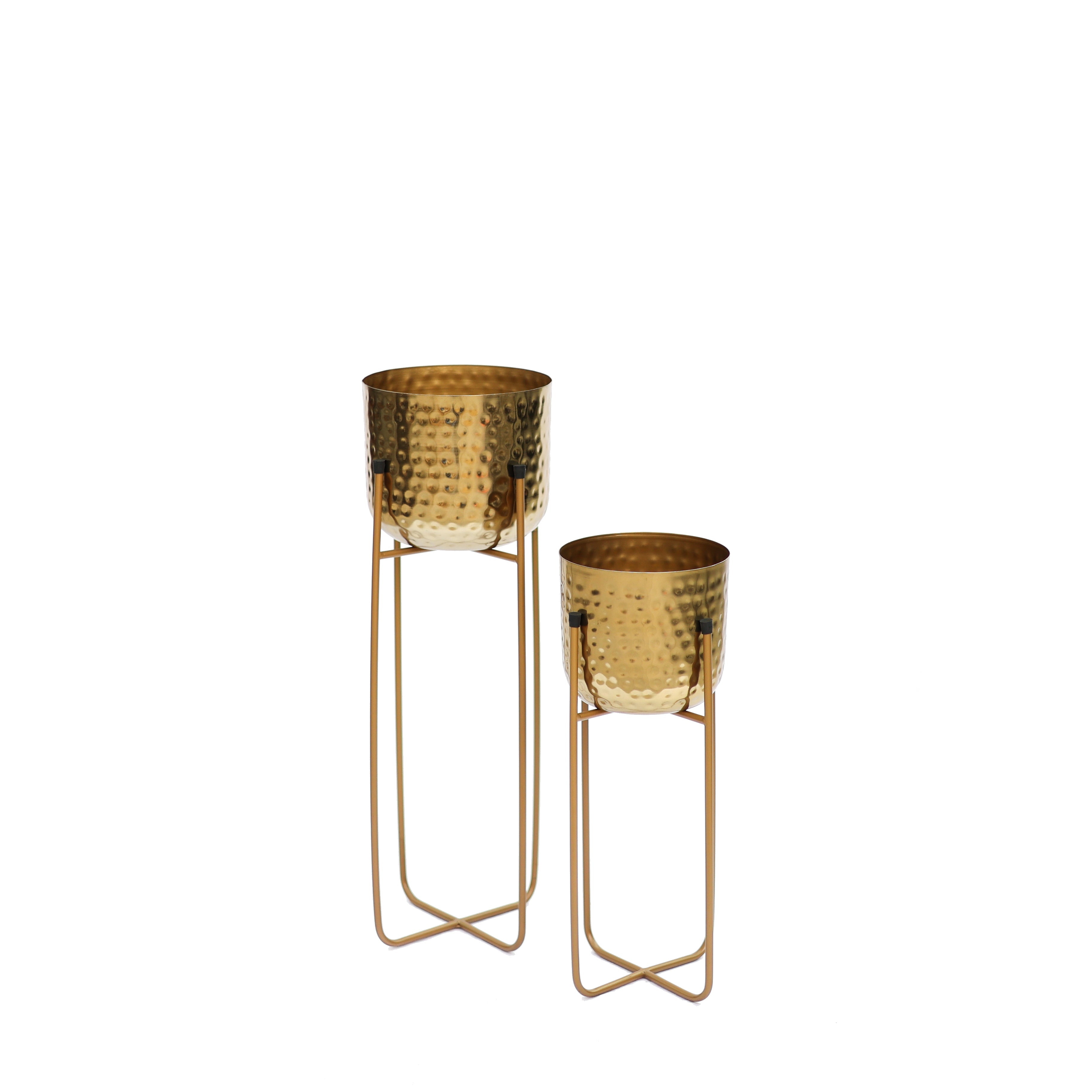 Victoria Gold Desenli Metal Ayaklı Saksı Büyük Boy