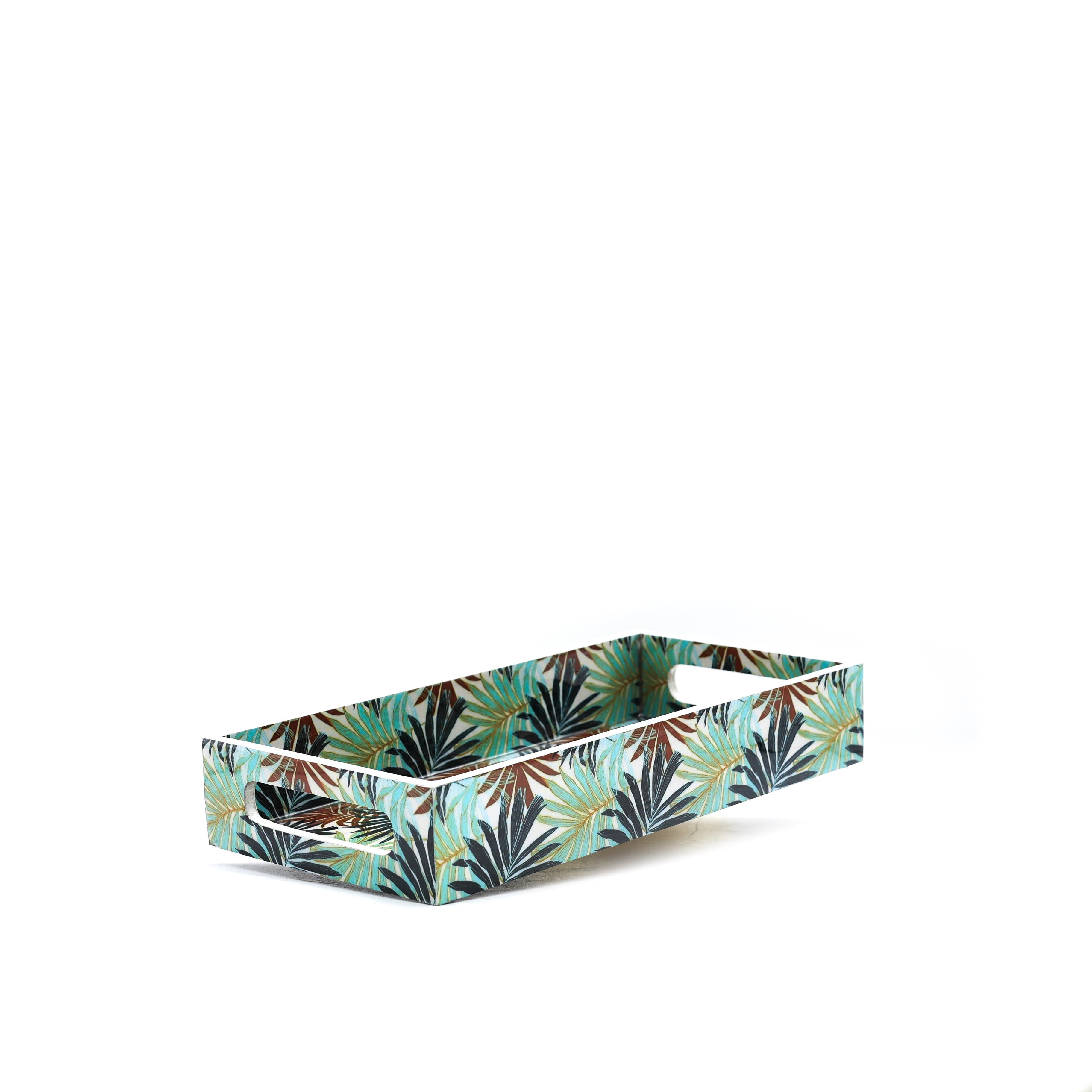 Yaprak Desenli Ahşap Tepsi Küçük Boy Yeşil