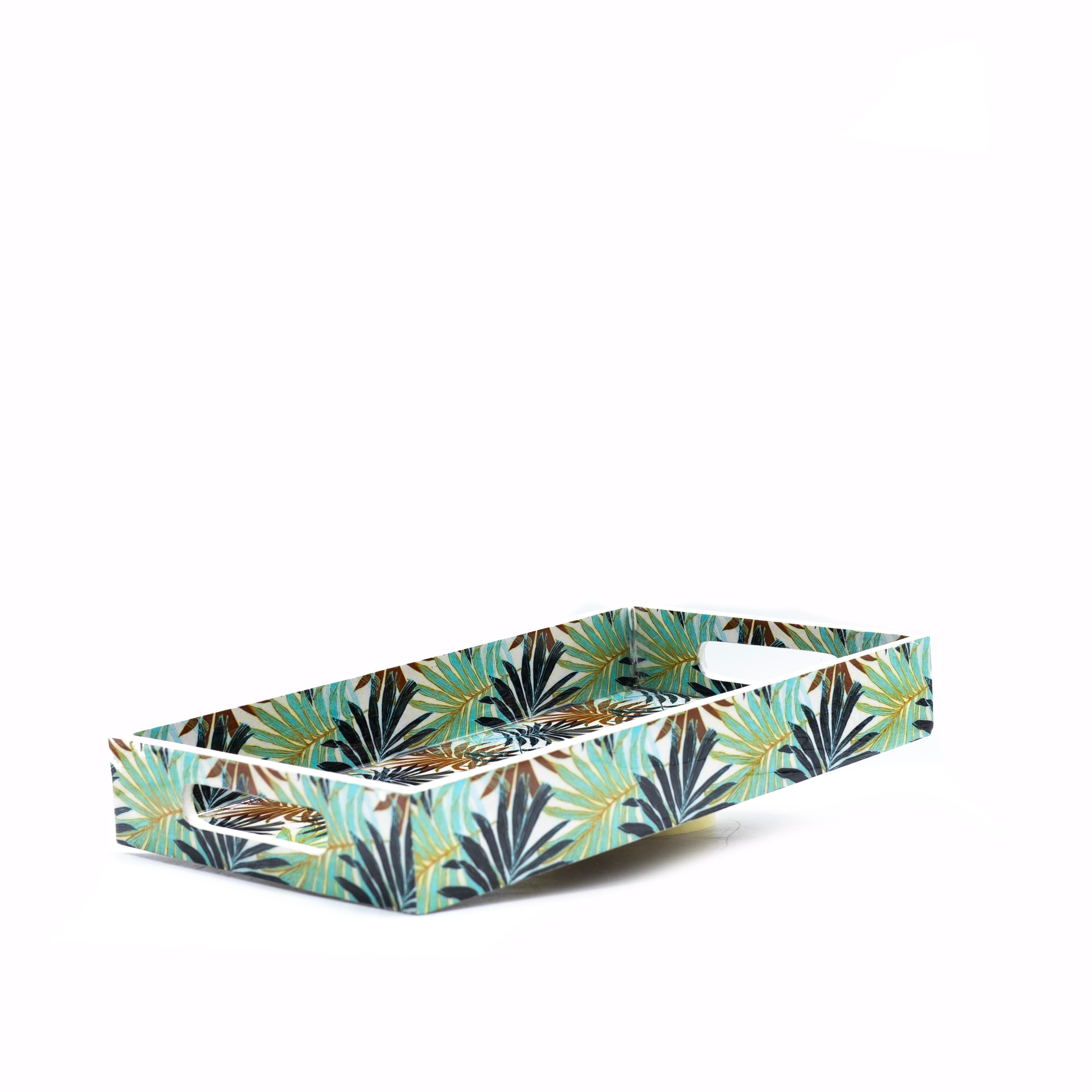 Yaprak Desenli Ahşap Tepsi Orta Boy Yeşil