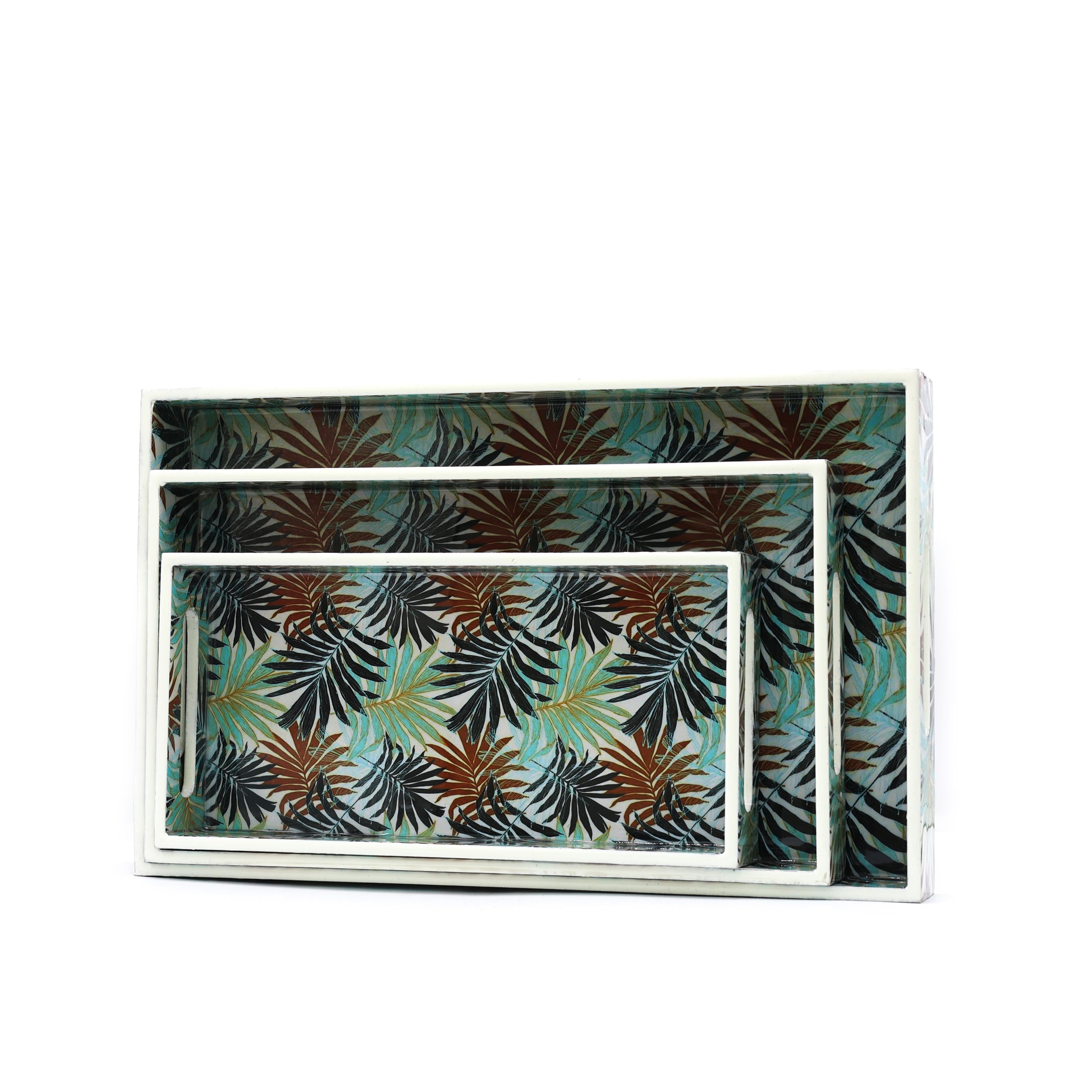 Yaprak Desenli Ahşap Tepsi Orta Boy Yeşil