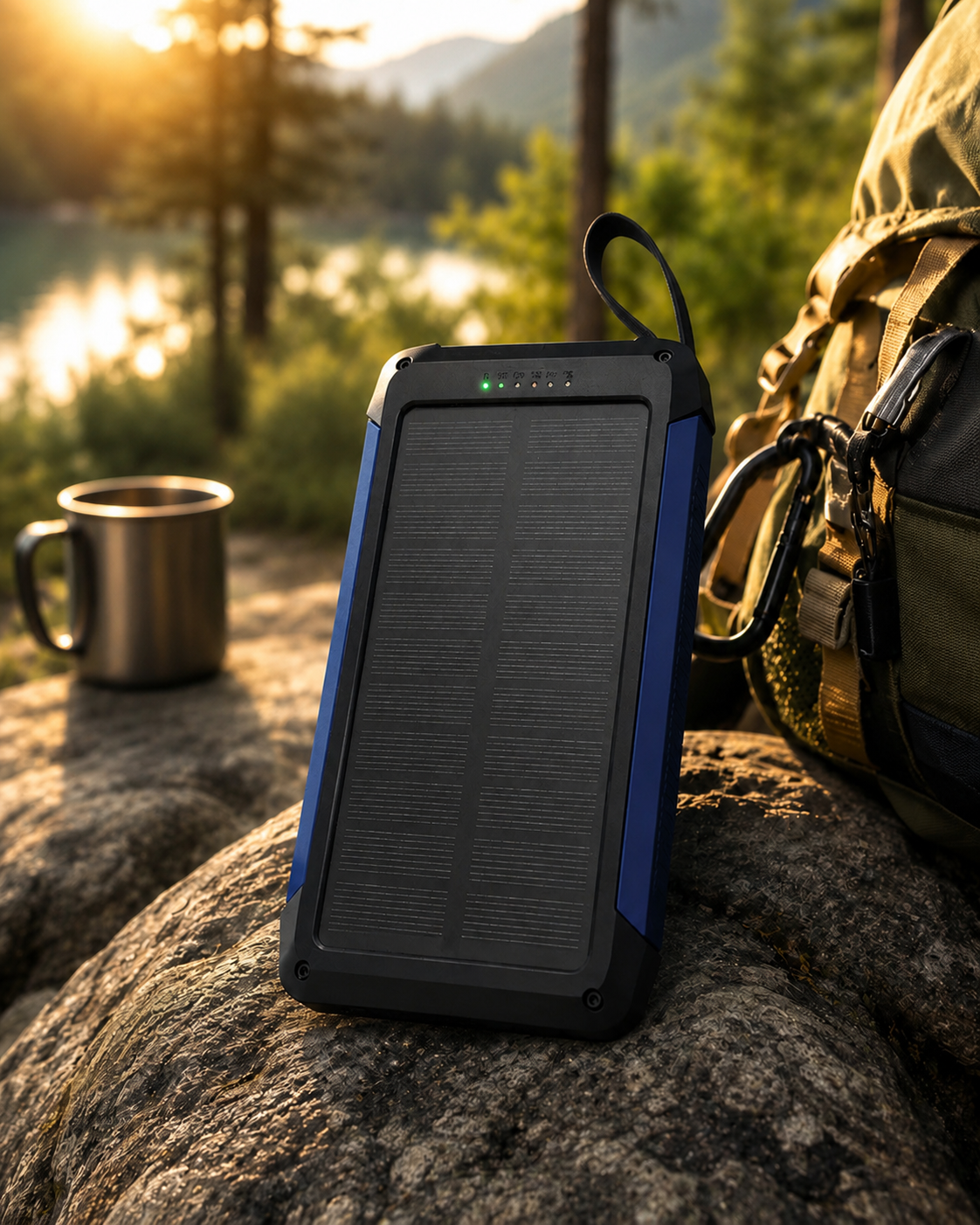3'ü 1 Arada Solar Powerbank Mavi