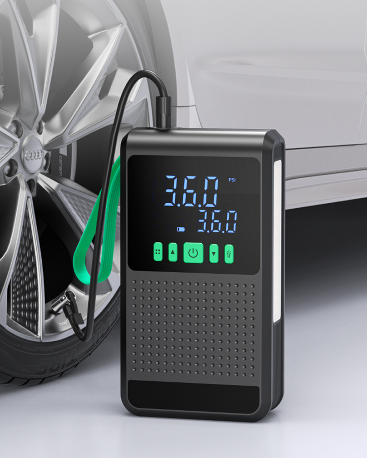 Akü Takviyeli Hava Pompası 12000 mAh batarya 150 PSI powerbank LED lastik şişirme kompresörü