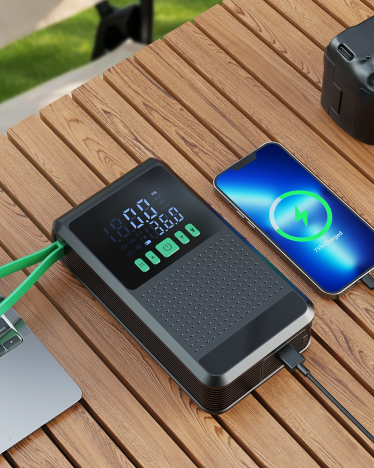 Akü Takviyeli Hava Pompası 12000 mAh batarya 150 PSI powerbank LED lastik şişirme kompresörü