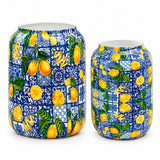 Amalfi 2'li metal saksı seti L+XL, Amalfi desenli alüminyum enamel kaplama dekoratif saksılar
