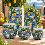 Amalfi 5'li metal saksı seti XS-XL, Amalfi desenli alüminyum enamel kaplama dekoratif saksılar