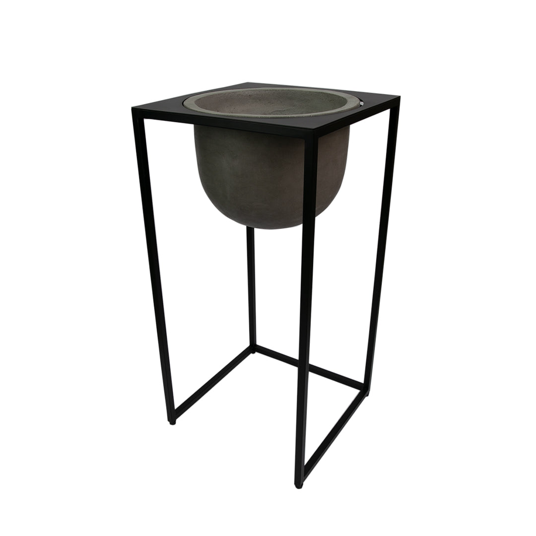 Beton Yüksek Metal Ayaklı Saksı Gri