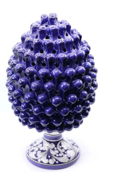 Beyaz Dekoratif Kozalak Mavi İşlemeli 30 cm