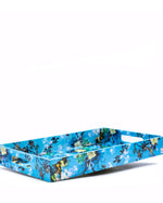 Çiçek Desenli Ahşap Tepsi Büyük 25x40 cm - mavi mango ağacı el yapımı