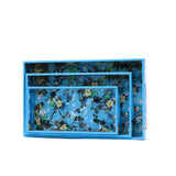 Çiçek Desenli Ahşap Tepsi Büyük 25x40 cm - mavi mango ağacı el yapımı