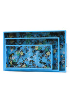Çiçek Desenli Ahşap Tepsi Büyük 25x40 cm - mavi mango ağacı el yapımı