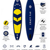 Crazy Fan Sarı Lacivert Şişme SUP Board / Paddle Board 320 cm