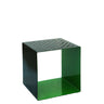 Greenmall 42x45 cm Cubix metal koltuk yeşil, üst yüzeyi delikli elektrostatik toz boyalı modern küp tabure.
