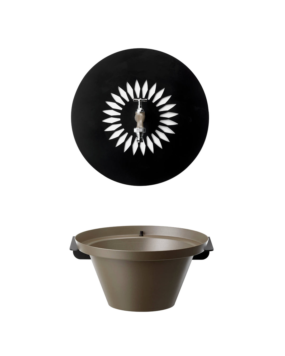 Daisy duvar tipi bahçe çeşmesi açık gri 32 cm - lazer kesim panel alüminyum kase krom musluk