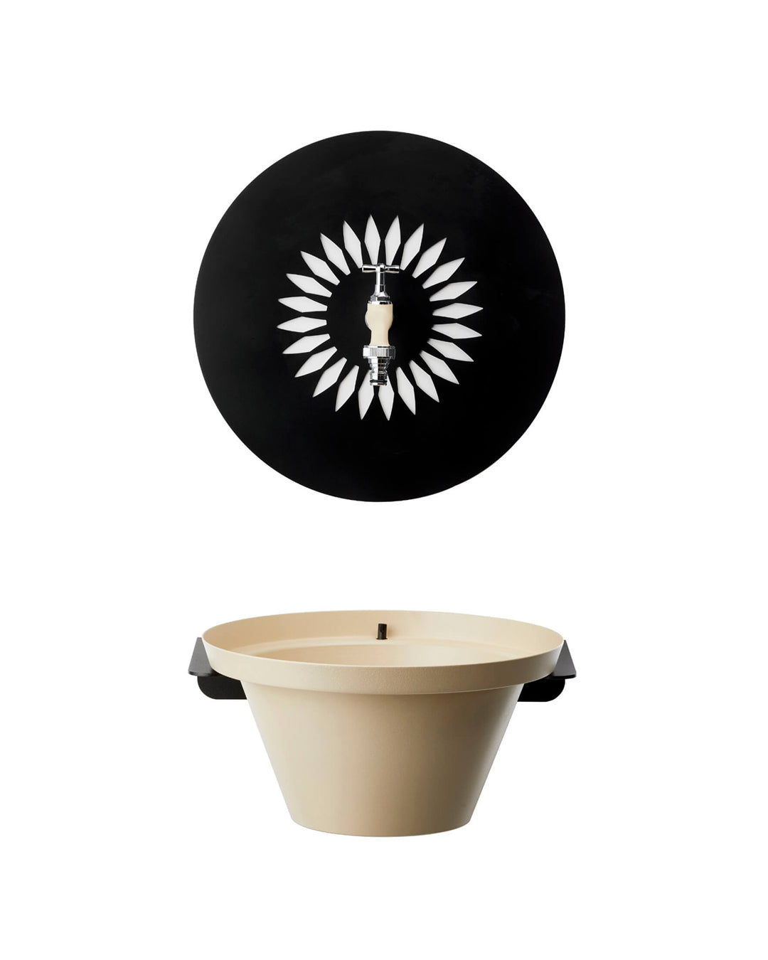 Daisy duvar tipi bahçe çeşmesi fildişi 32 cm - lazer kesim panel alüminyum kase krom musluk