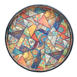 Desenli Yuvarlak Ahşap Tepsi Büyük Boy