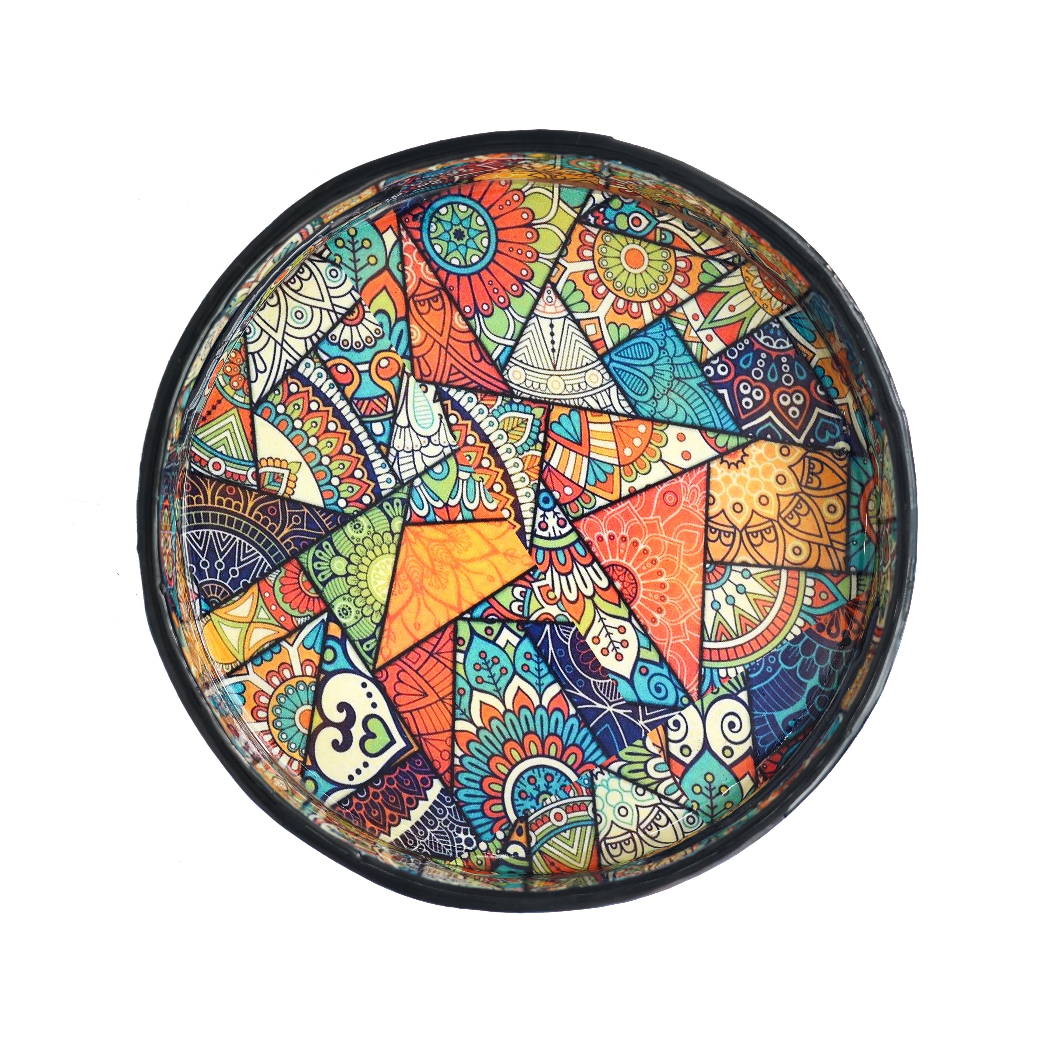 Desenli Yuvarlak Ahşap Tepsi Orta Boy