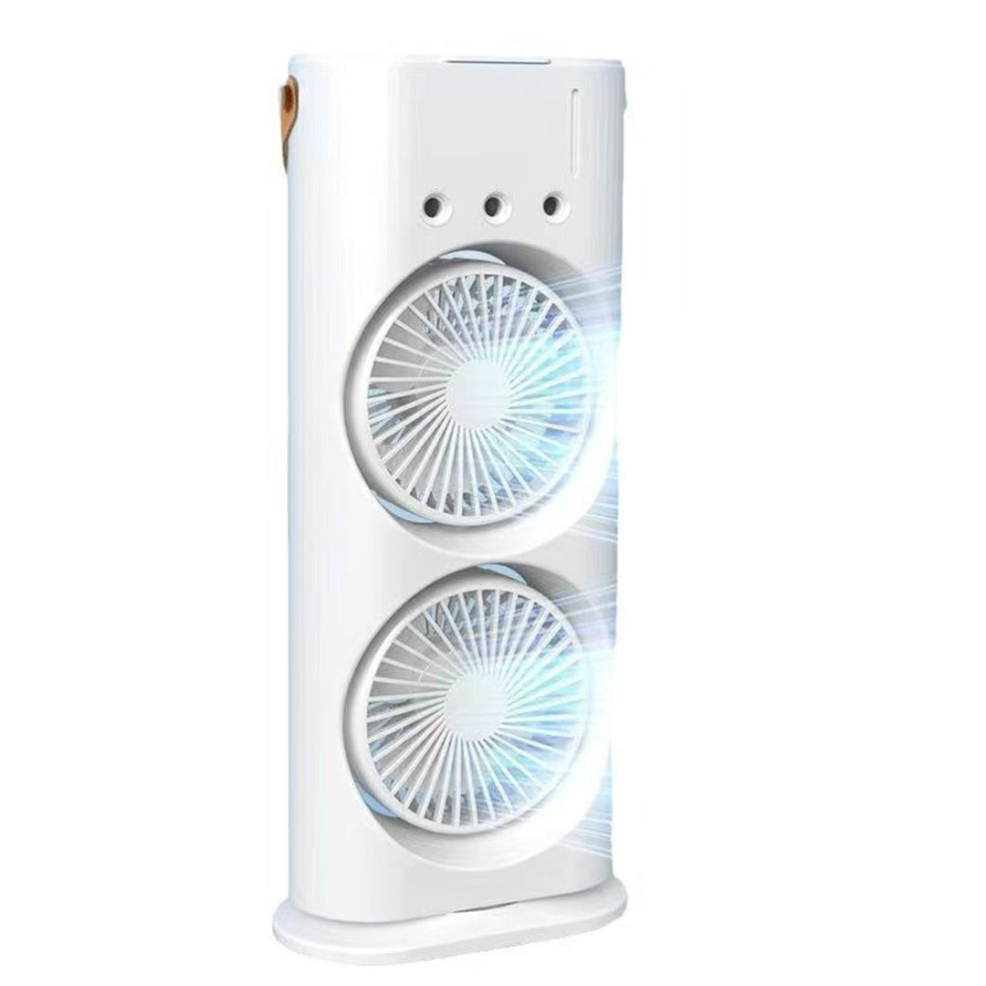 SY 11x11x30 cm beyaz renkli, çift pervaneli ve mavi LED ışıklı Double Buzlu Fan.