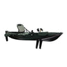 Vicking Kayak 285x83 cm Fox tek kişilik pedallı siyah balıkçı kanosu, alüminyum koltuklu ve kürekli.
