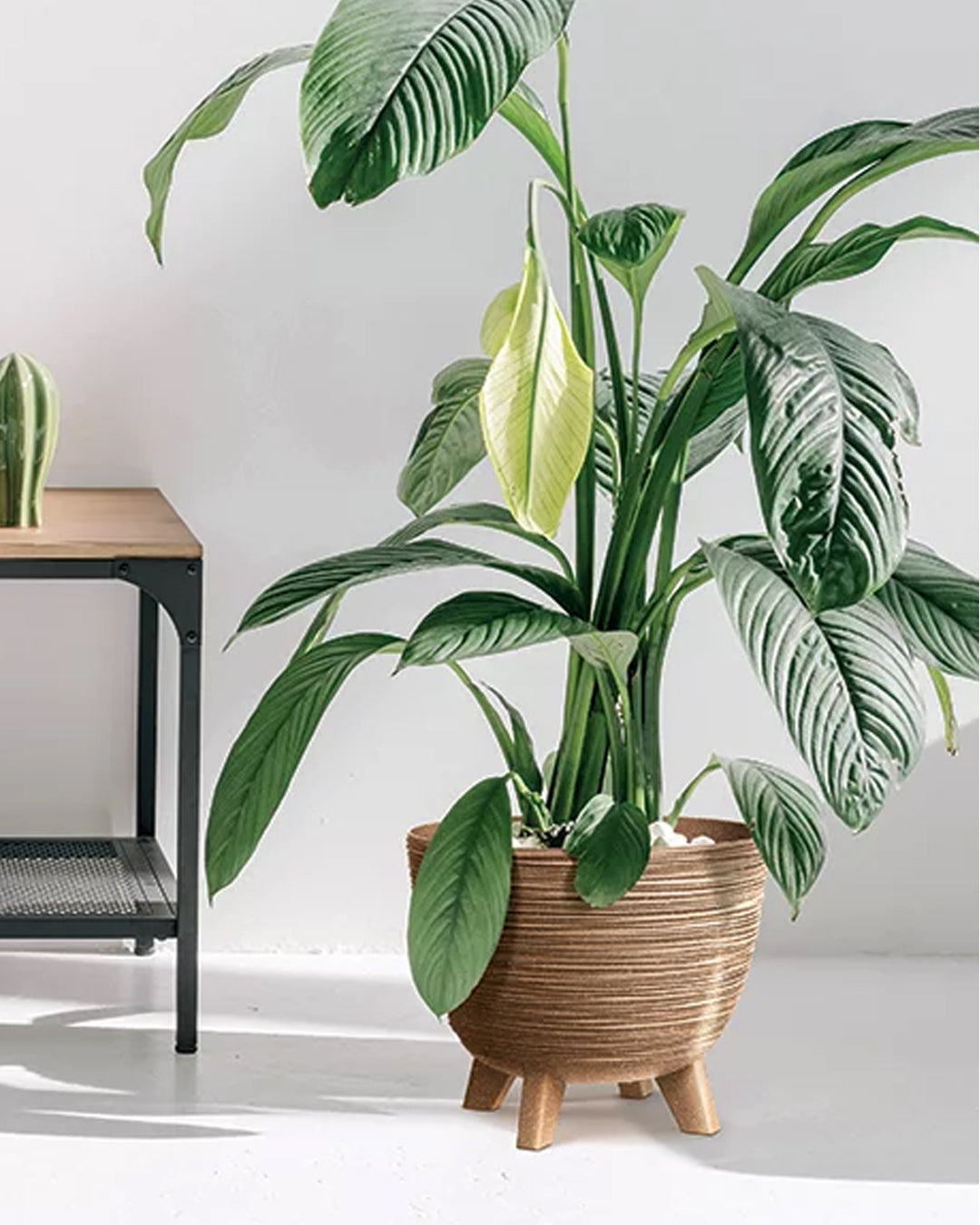Furu ECO Wood Ayaklı Ahşap Katkılı Plastik Saksı çap 39.5 cm 26 L natürel ahşap kahverengi