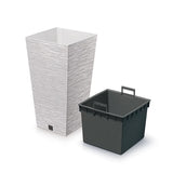 Furu Ahşap Katkılı Kare Plastik Saksı Beyaz