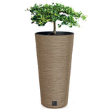 Furu Slim Sütun Plastik Saksı Ø30 cm 27 L açık kahverengi ahşap dokulu - balkon ve teras