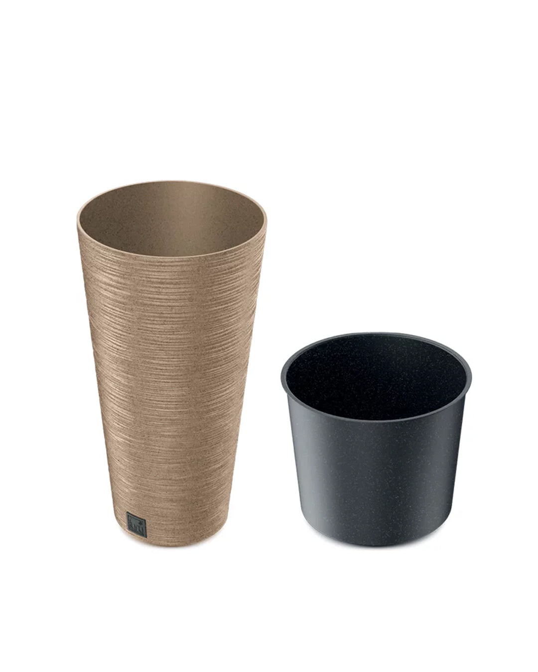 Furu Ahşap Katkılı Sütun Plastik Saksı Açık Kahverengi
