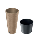 Furu Slim Sütun Plastik Saksı Ø30 cm 27 L açık kahverengi ahşap dokulu - balkon ve teras