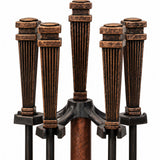 Geometrik Başlıklı Bronz 4 Parça Şömine Maşa Takımı