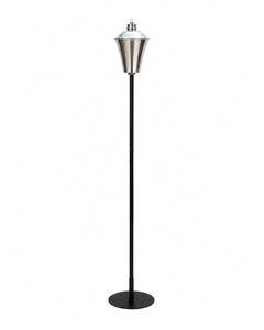 Decor Impex 130 cm Glow metal meşale, siyah ayaklı ve gümüş hazneli sıvı yakıtlı bahçe kandili.