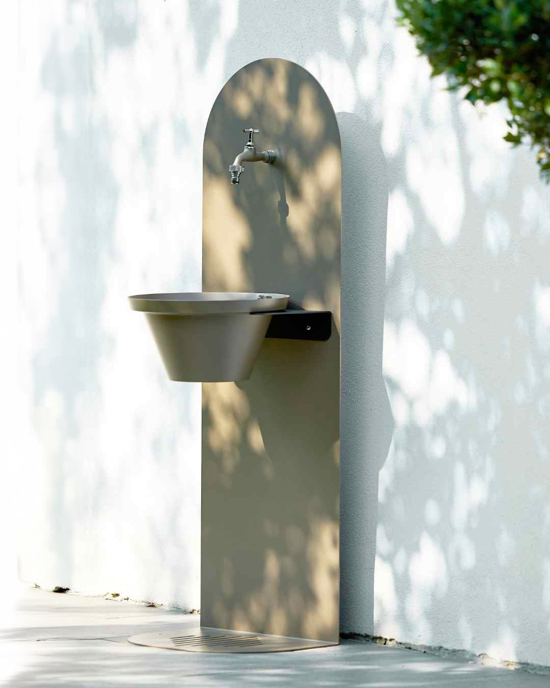 Ground duvar tipi bahçe çeşmesi fildişi 116 cm - alüminyum kase musluk hortum tutacağı