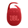 Klipsi açık konumda, kırmızı renkli JBL Clip 5 taşınabilir Bluetooth hoparlör.