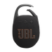Siyah kumaş dokulu, turuncu logolu ve askı klipsli JBL Clip 5 taşınabilir Bluetooth hoparlör.