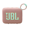 Su yeşili logo ve askı detaylı, örgü dokulu pembe JBL Go 4 taşınabilir bluetooth hoparlör.