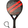 Ianoni 45,5 cm, çift kırmızı çizgili siyah karbon fiber padel raketi ve bilek kordonu.