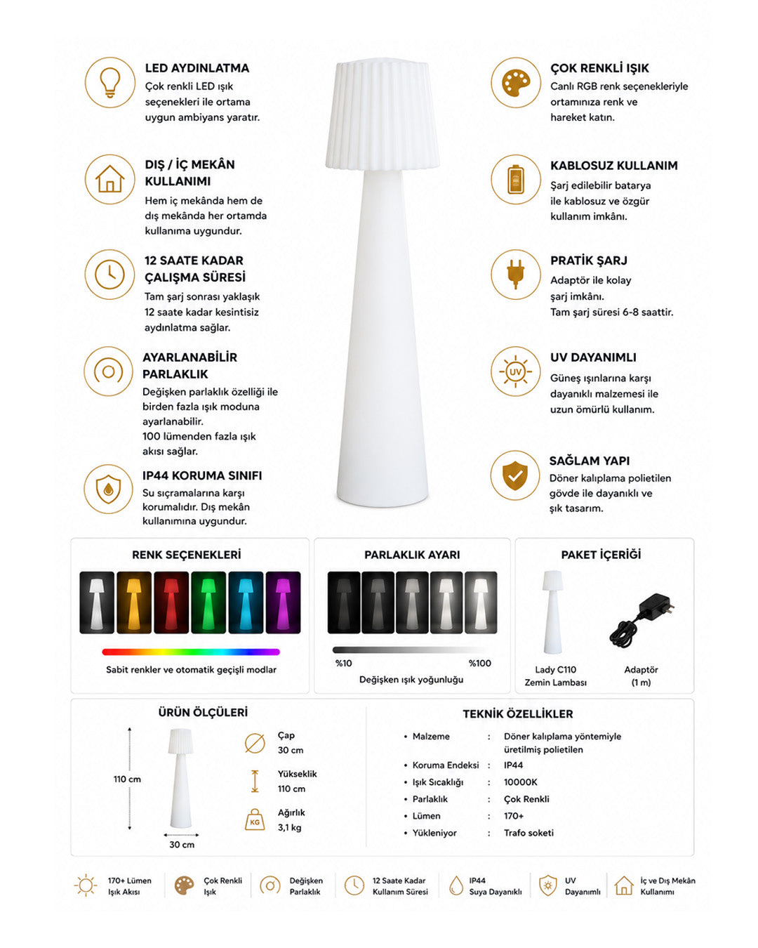 Lady Kablosuz RGB LED Lambader